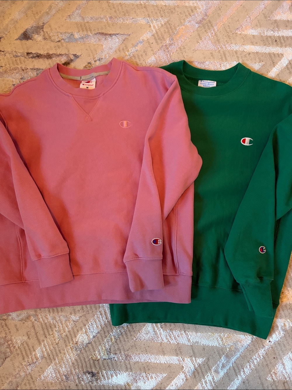 2 Champion Reverse Weave Sweatshirts Bundle - Pink (M) & Green (S)